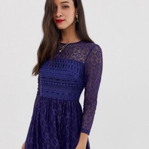 ASOS Lace Skater Midi dress with long sleeves - EUC